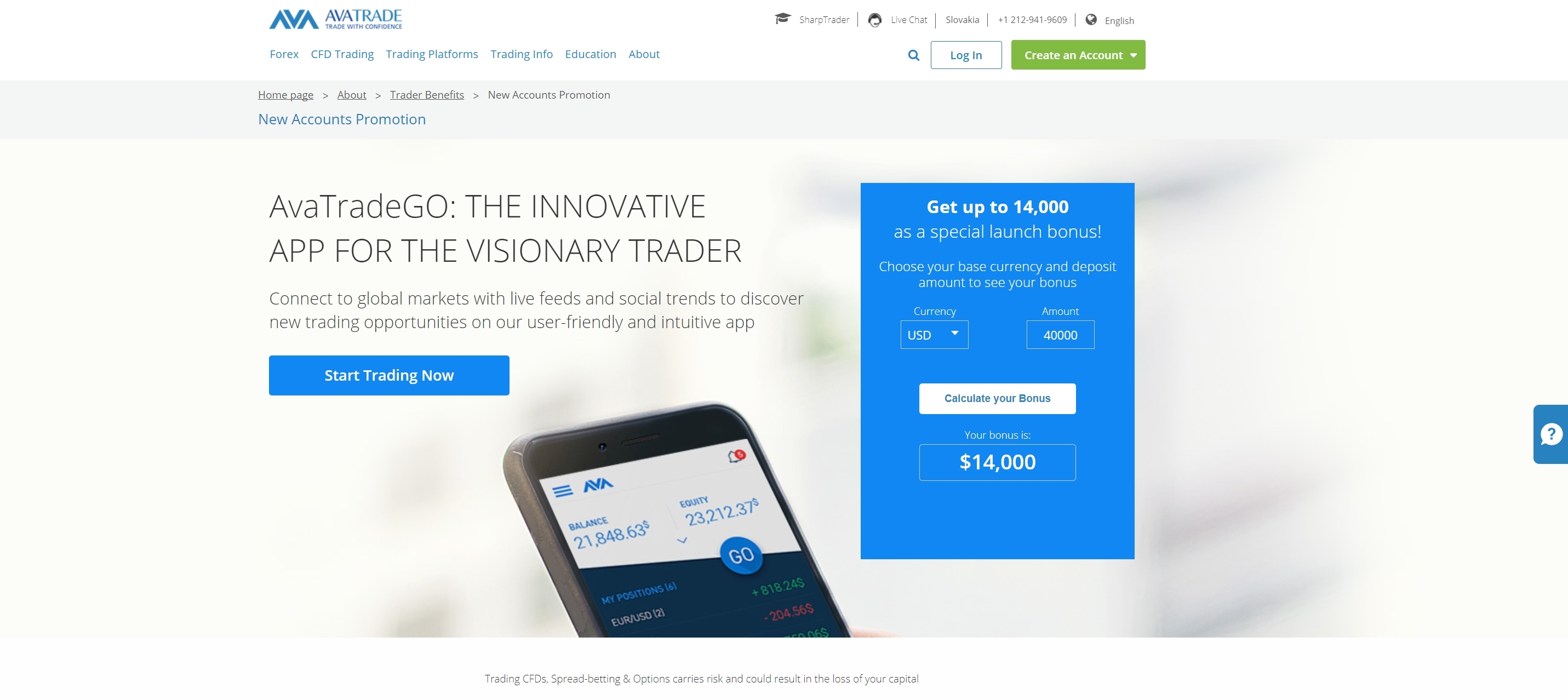 AvaTrade Homepage 2018